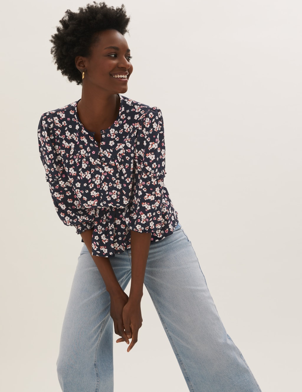 Floral Regular Fit 3/4 Sleeve Peplum Top 1 of 5