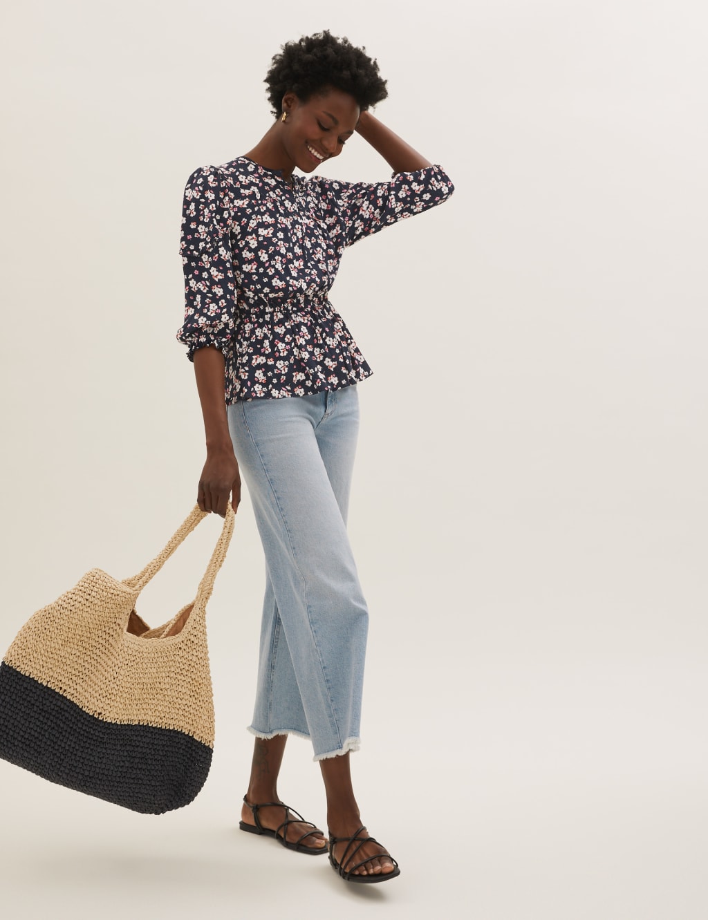 Floral Regular Fit 3/4 Sleeve Peplum Top 3 of 5