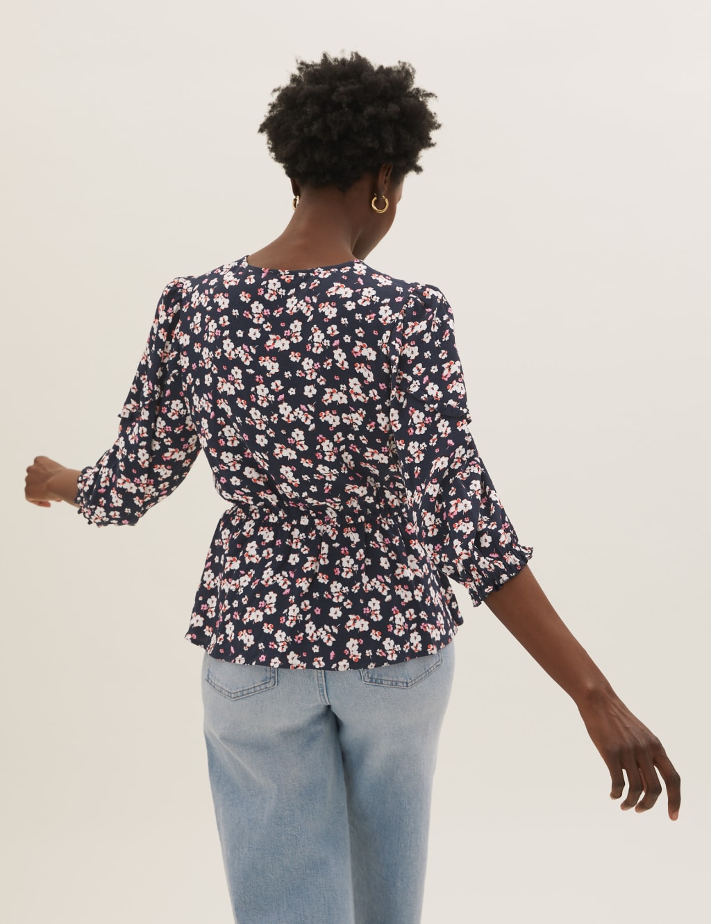 Floral Regular Fit 3/4 Sleeve Peplum Top 4 of 5