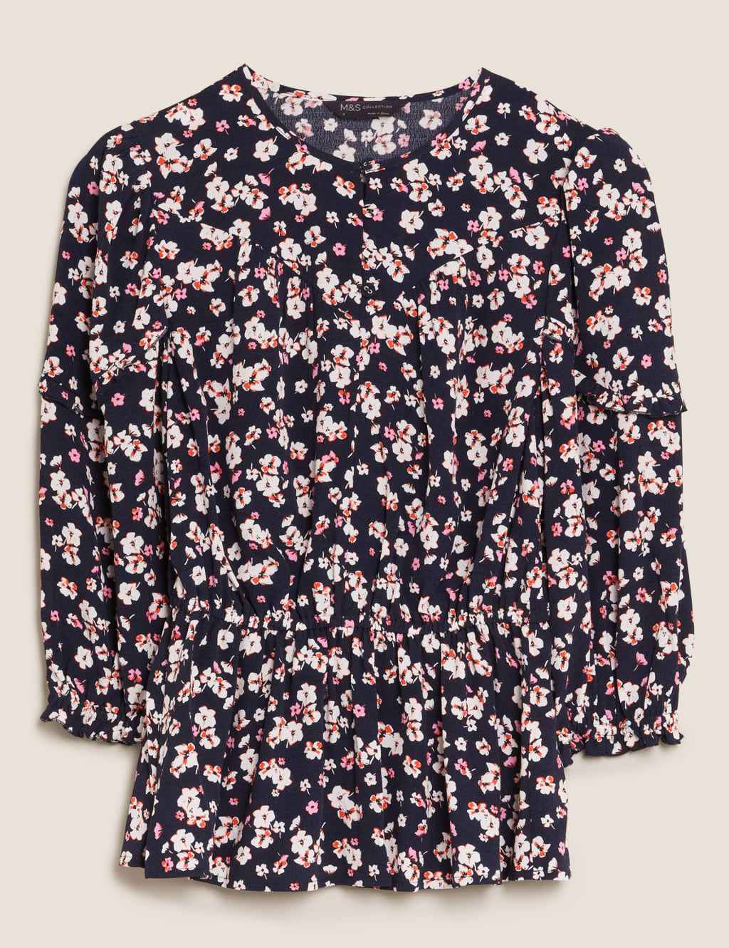 Floral Regular Fit 3/4 Sleeve Peplum Top 2 of 5