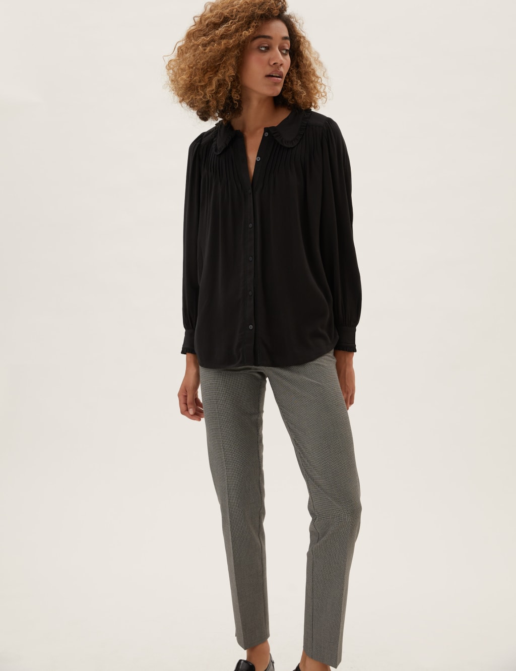 Crepe Peter Pan Collar Pintuck Shirt 3 of 5
