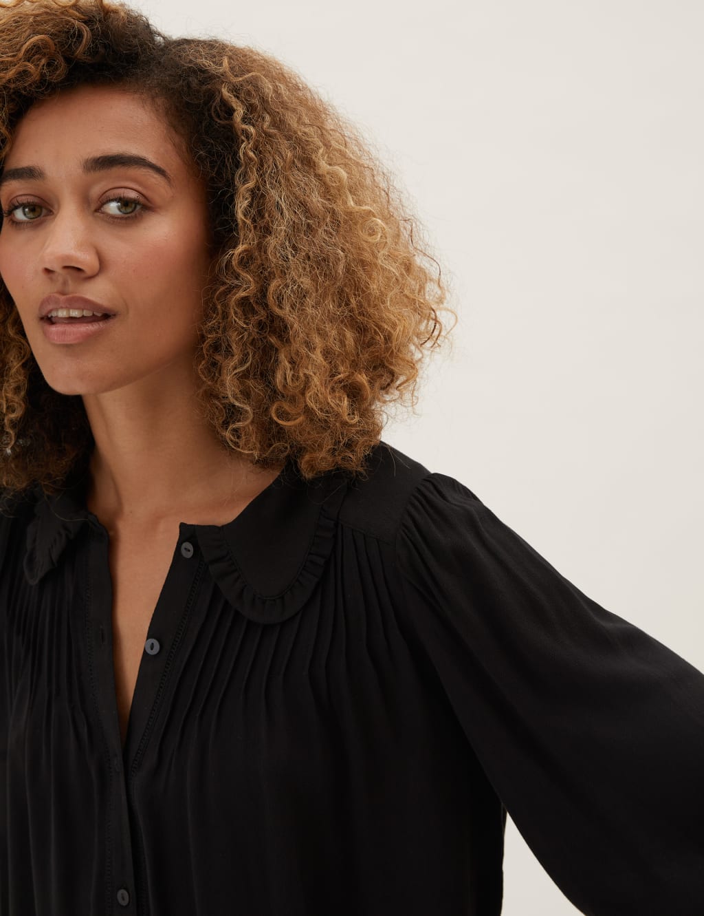 Crepe Peter Pan Collar Pintuck Shirt 5 of 5