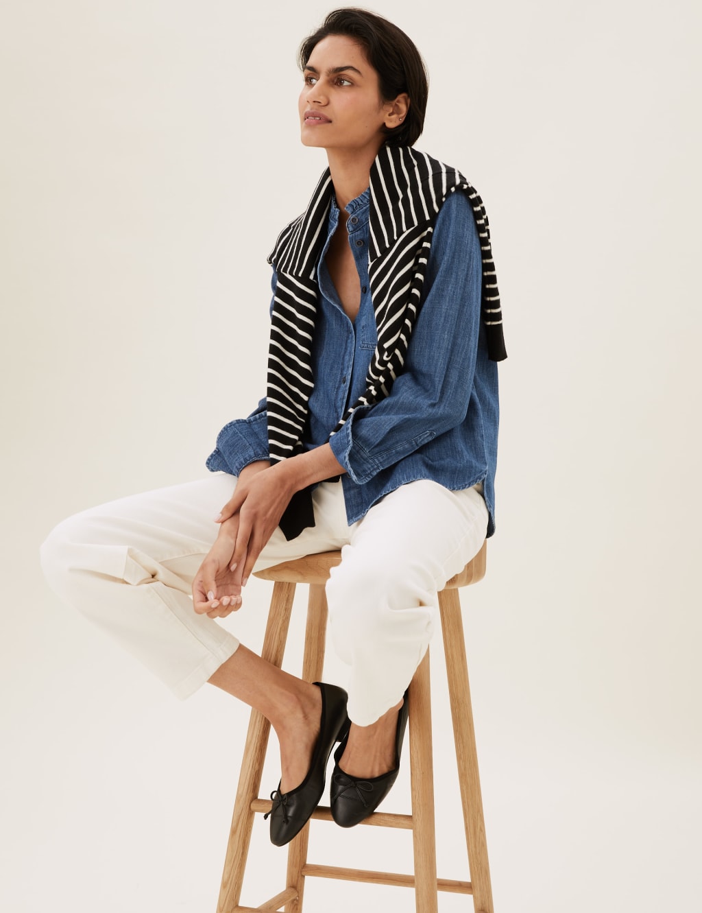 Denim Relaxed Frill Neck Top 1 of 5