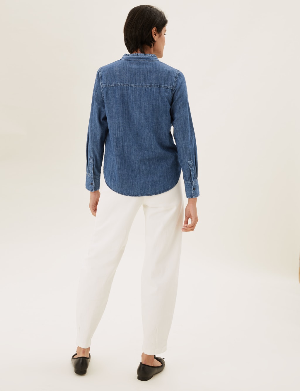 Denim Relaxed Frill Neck Top 5 of 5