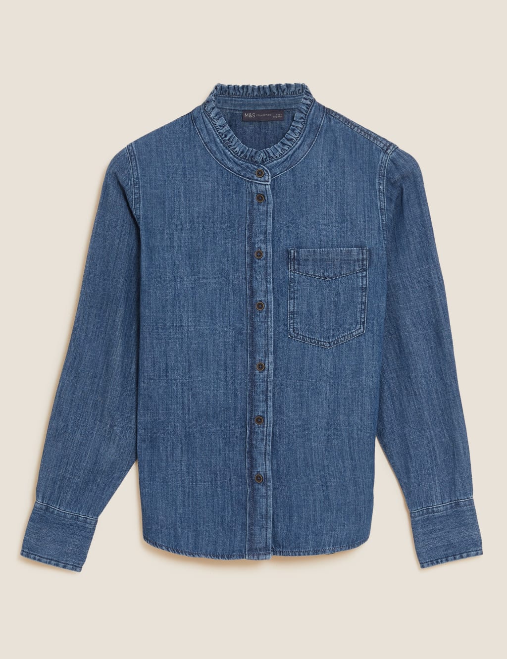 Denim Relaxed Frill Neck Top 2 of 5