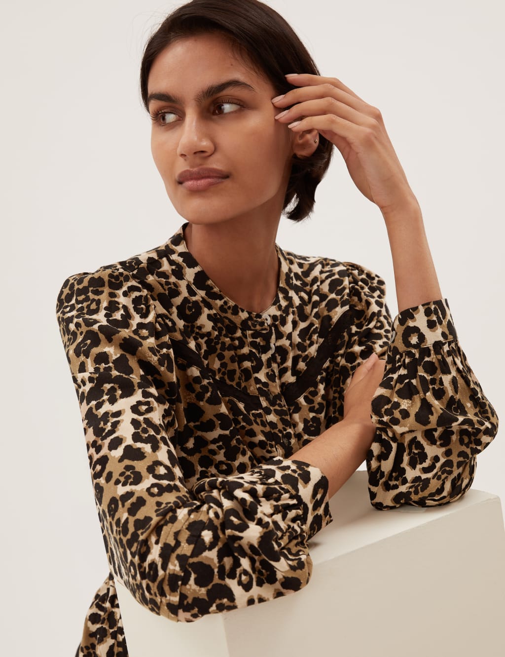 Animal Print Relaxed Lace Insert Peplum Top 5 of 5