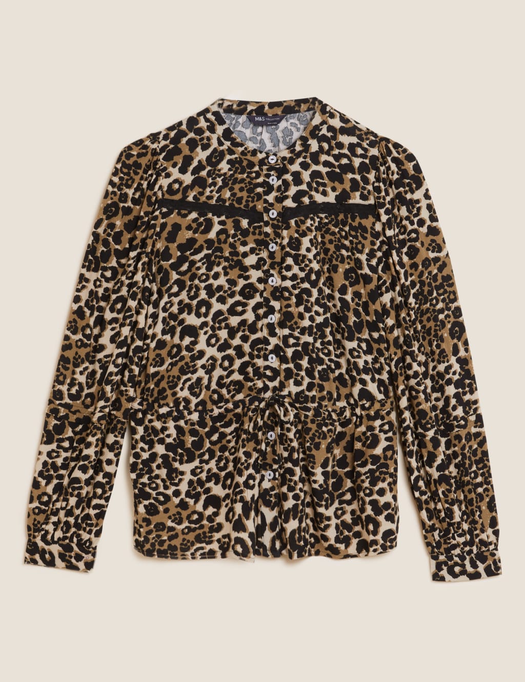 Animal Print Relaxed Lace Insert Peplum Top 2 of 5