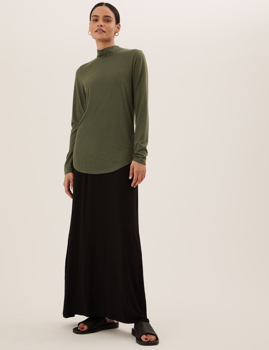 Jersey Roll Neck Relaxed Long Sleeve Top 1 of 5