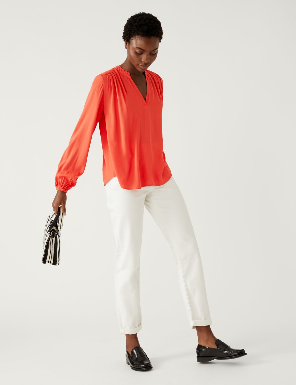Collarless Regular Fit Long Sleeve Blouse 3 of 5