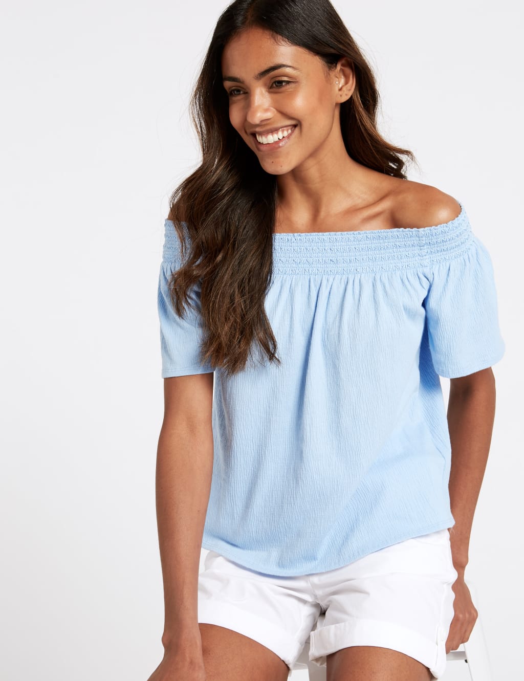 Cotton Rich Short Sleeve Bardot Top M S Collection M S