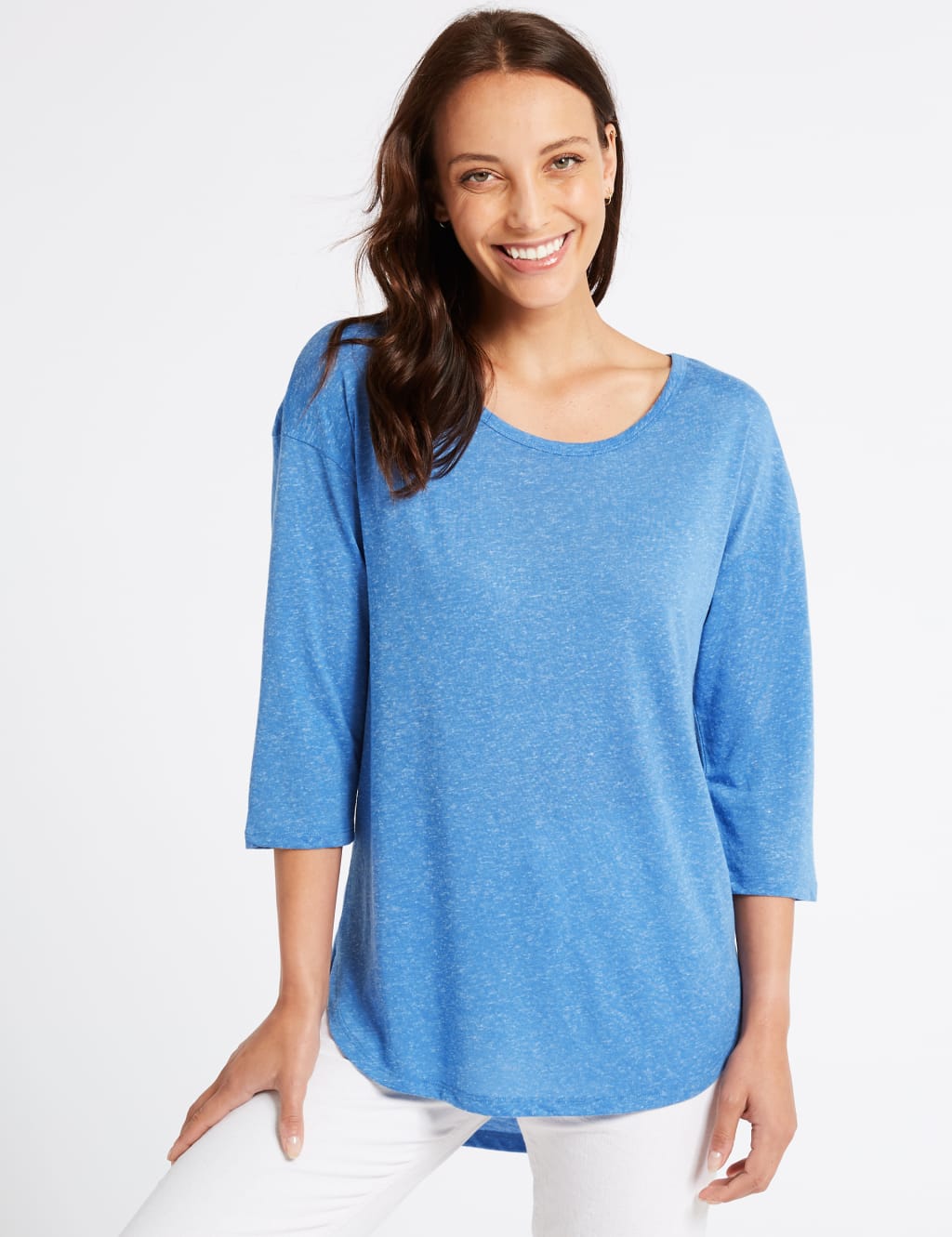 Dropped Shoulder Round Neck 3/4 Sleeve Top 1 of 4