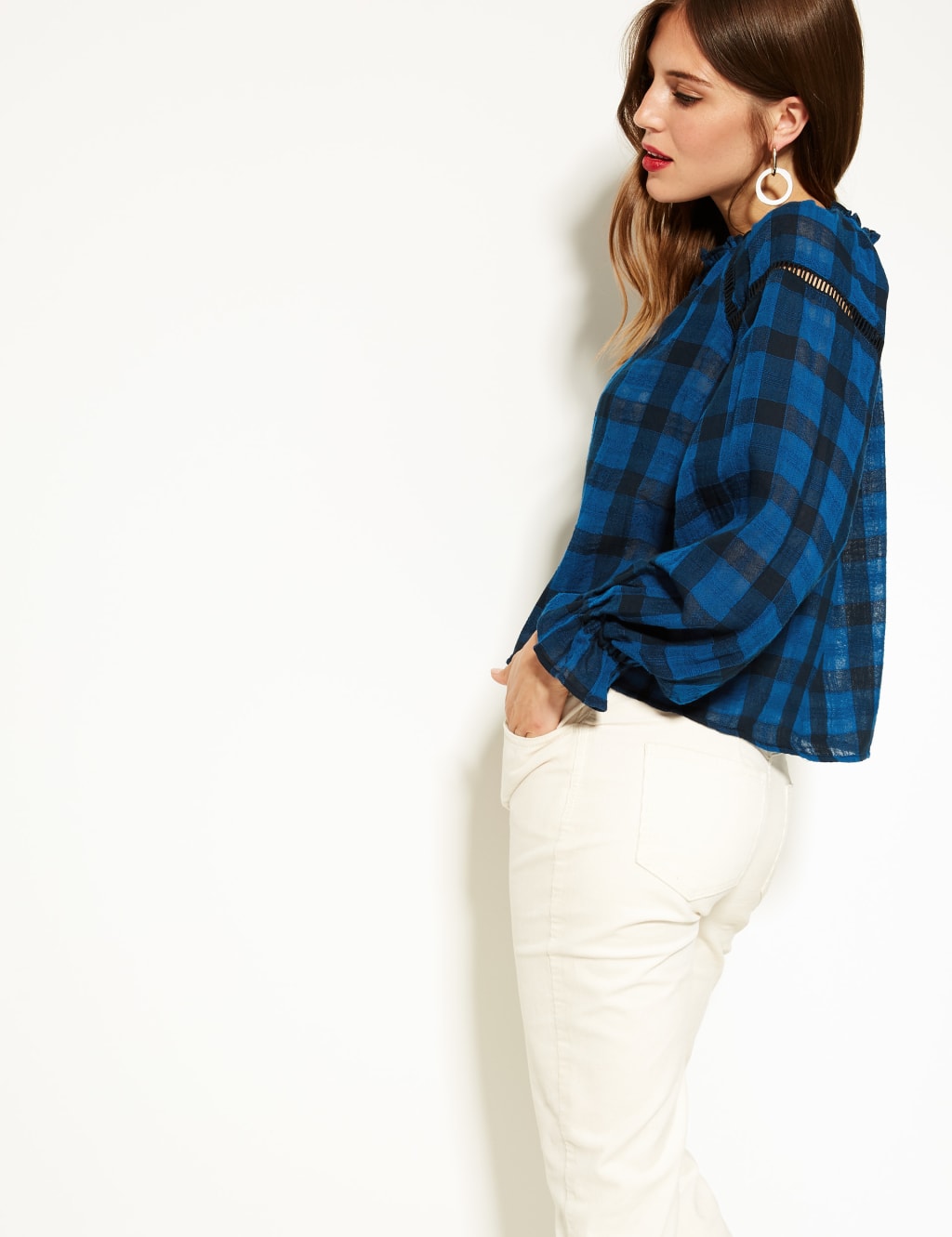 Pure Cotton Checked Long Sleeve Blouse 4 of 4