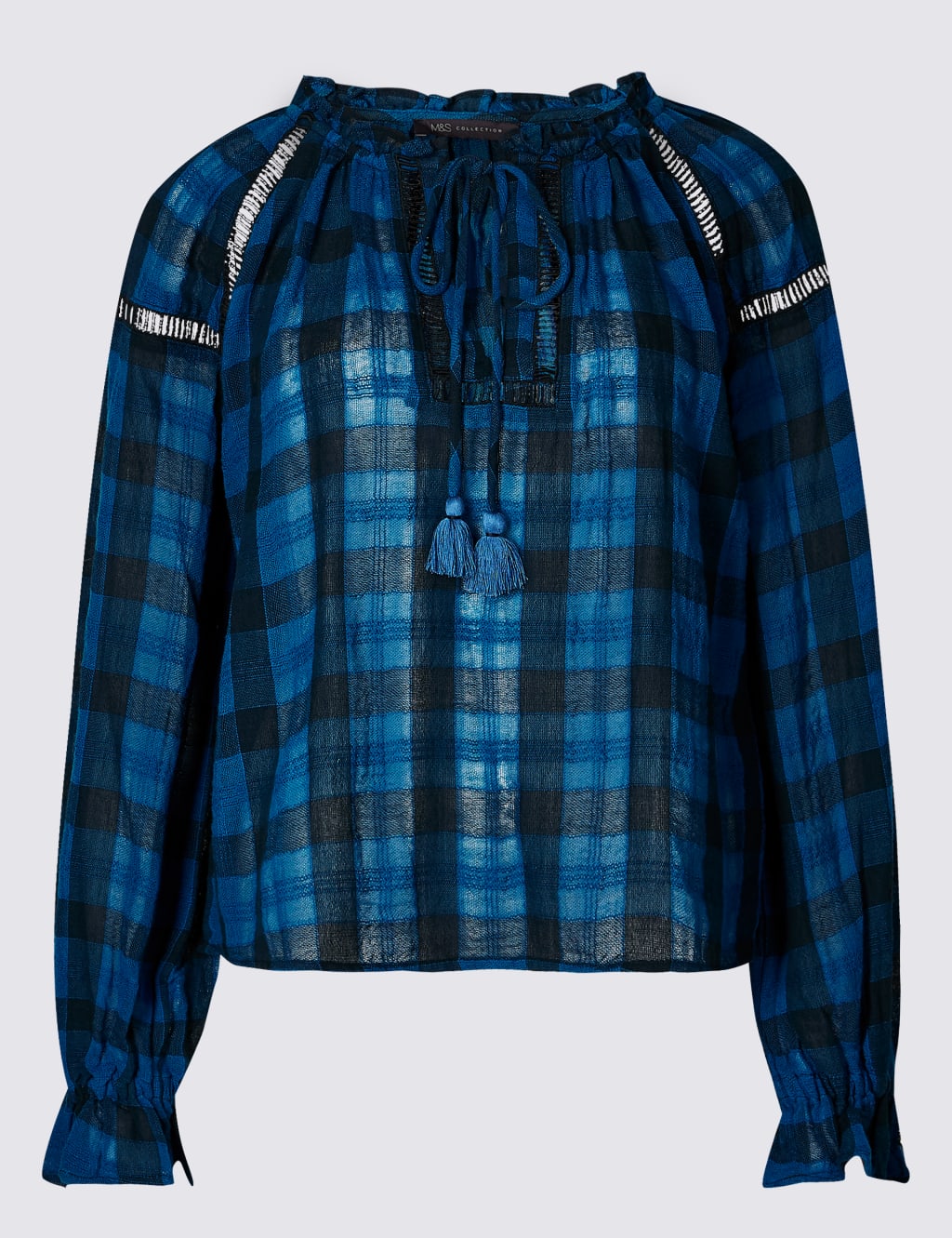 Pure Cotton Checked Long Sleeve Blouse 2 of 4