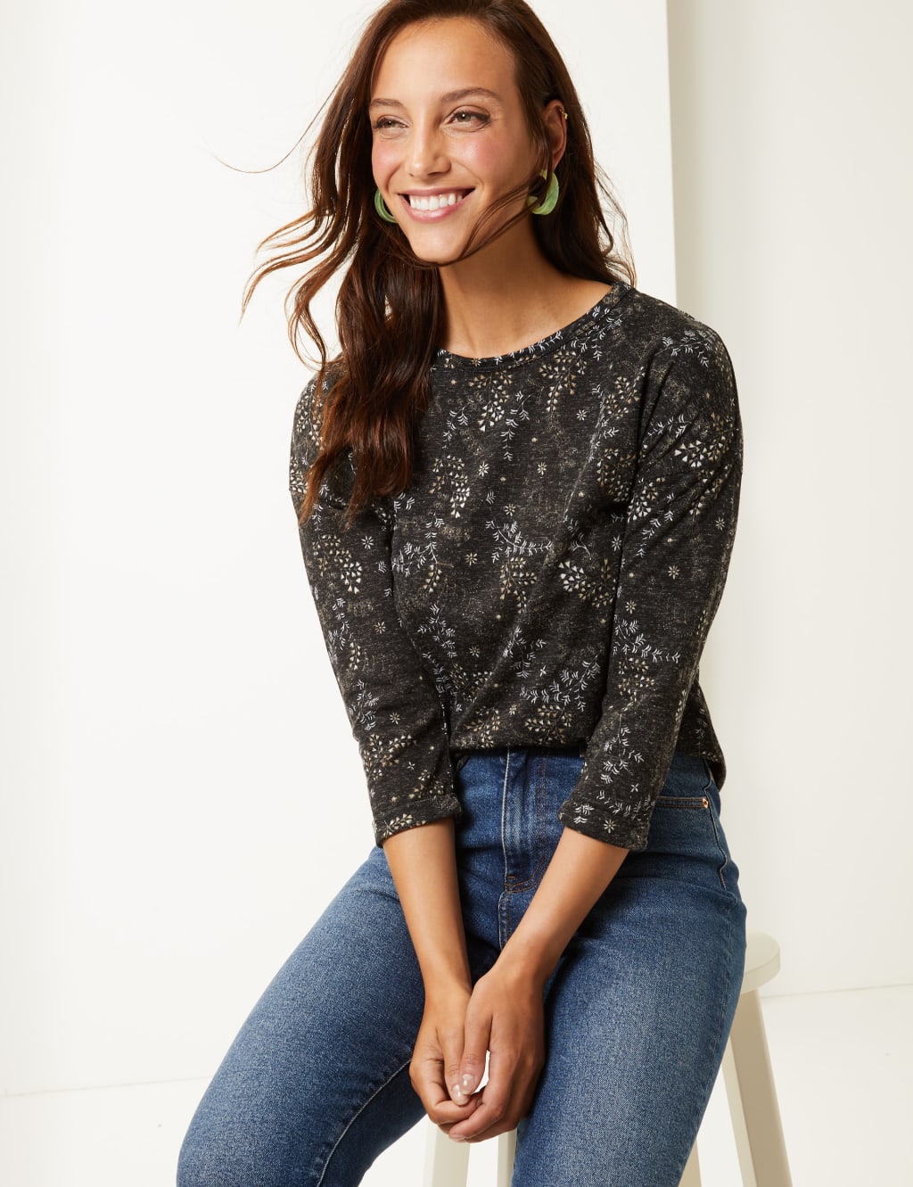 Printed Round Neck 3/4 Sleeve T-Shirt 3 of 4