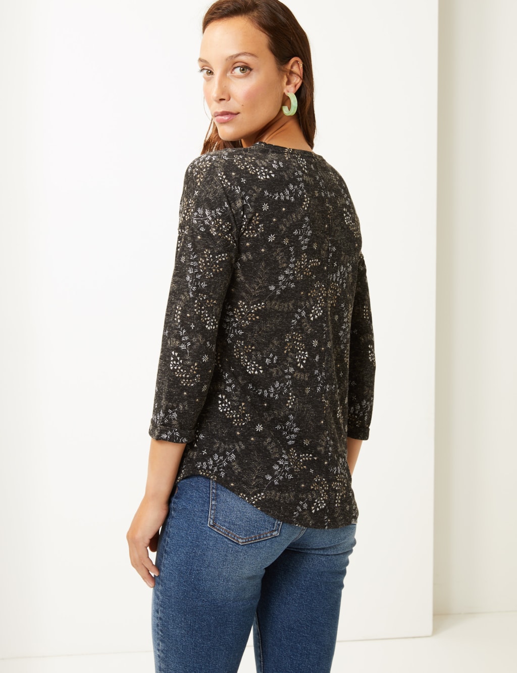 Printed Round Neck 3/4 Sleeve T-Shirt 4 of 4