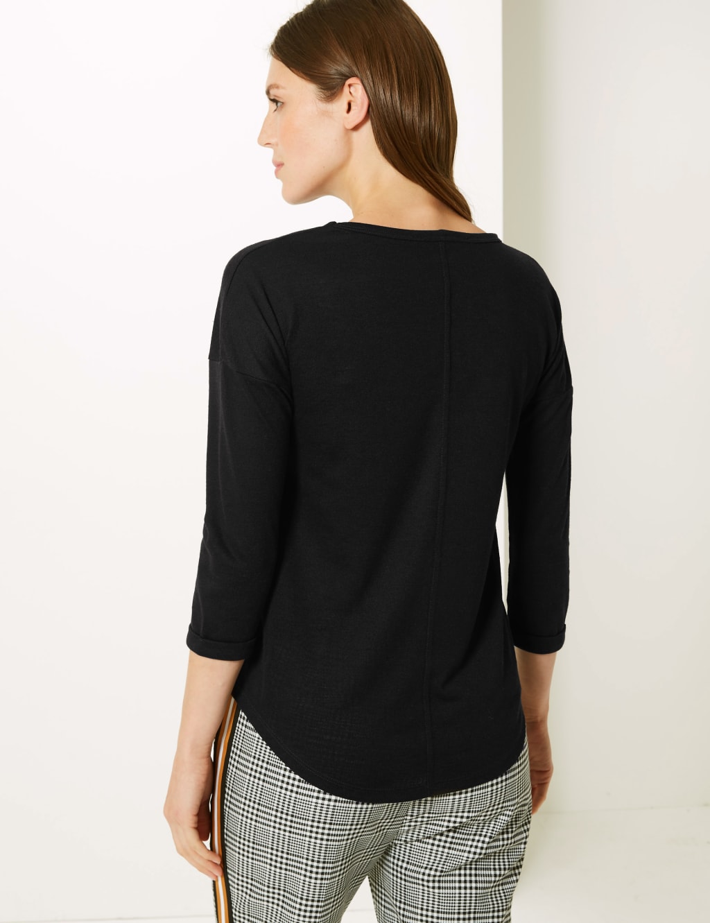 Relaxed Fit 3/4 Sleeve T-Shirt with Linen 4 of 4
