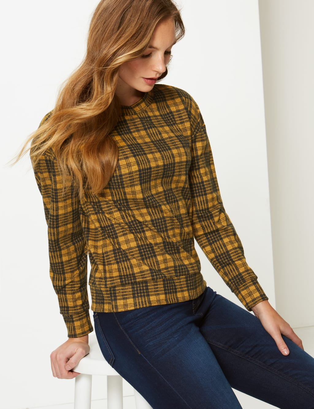 Checked High Neck Long Sleeve T-Shirt 1 of 4