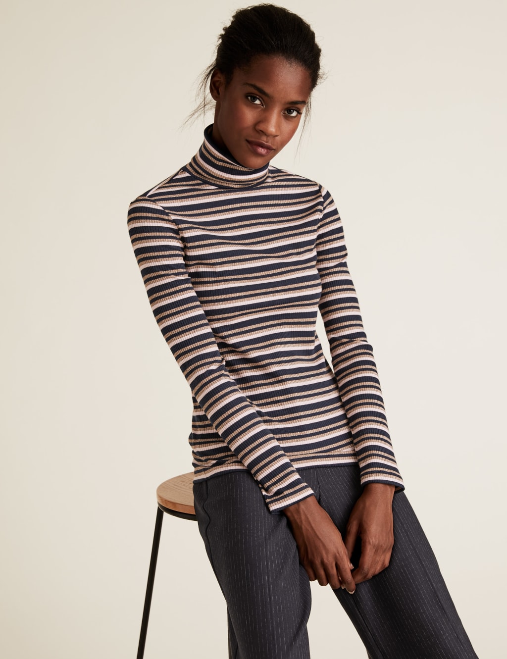Sparkly Striped Funnel Neck Fitted Top 3 of 4