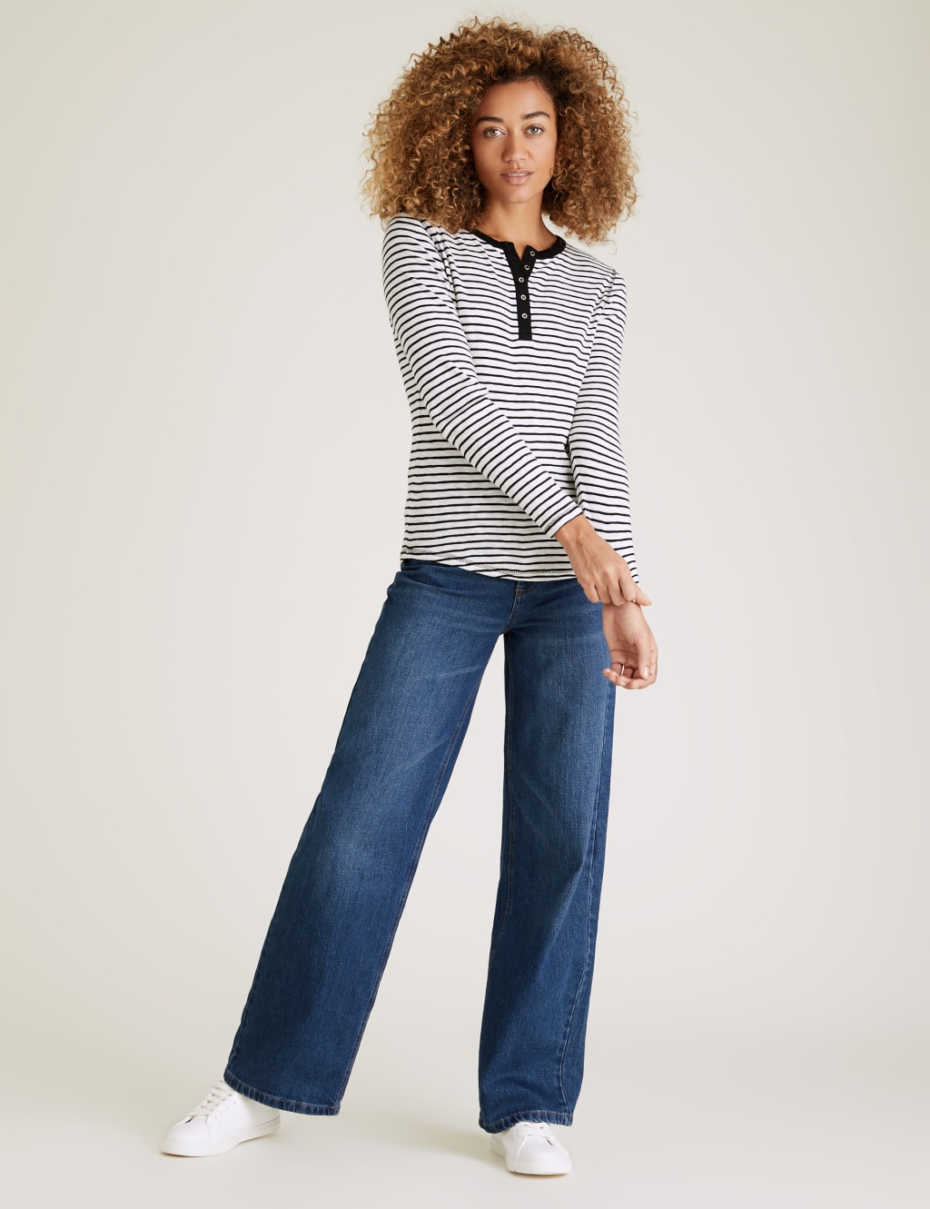 Pure Cotton Striped Fitted Henley Top 3 of 5