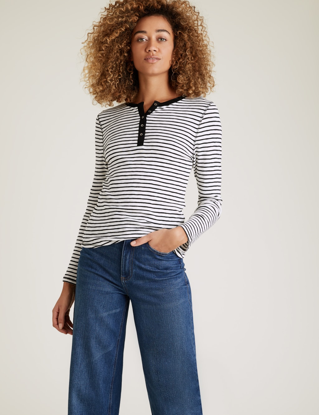 Pure Cotton Striped Fitted Henley Top 4 of 5