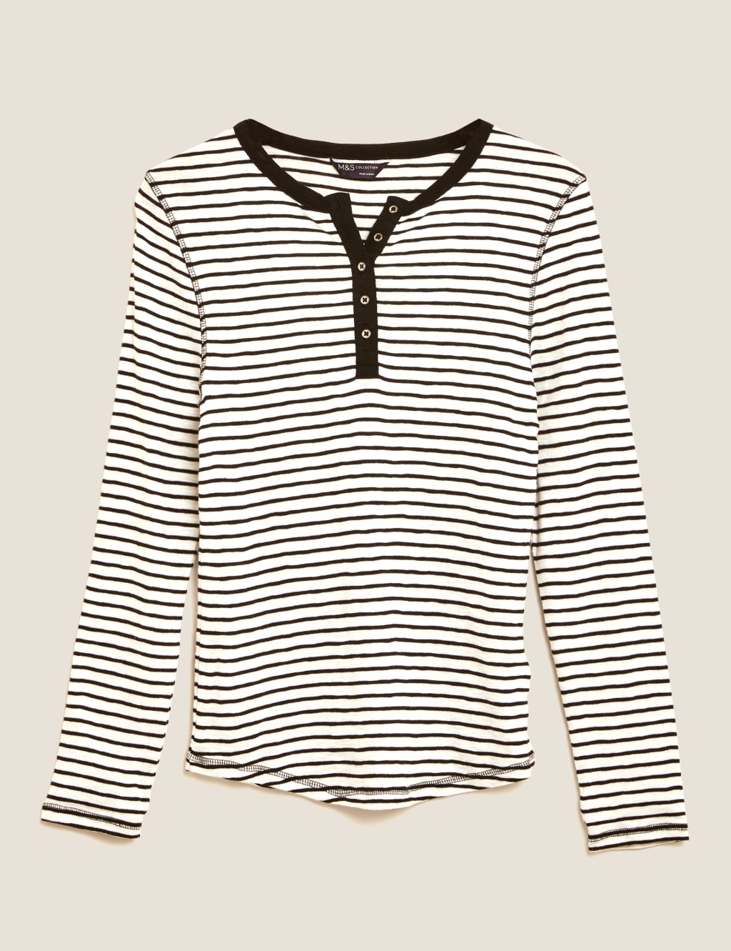 Pure Cotton Striped Fitted Henley Top 2 of 5
