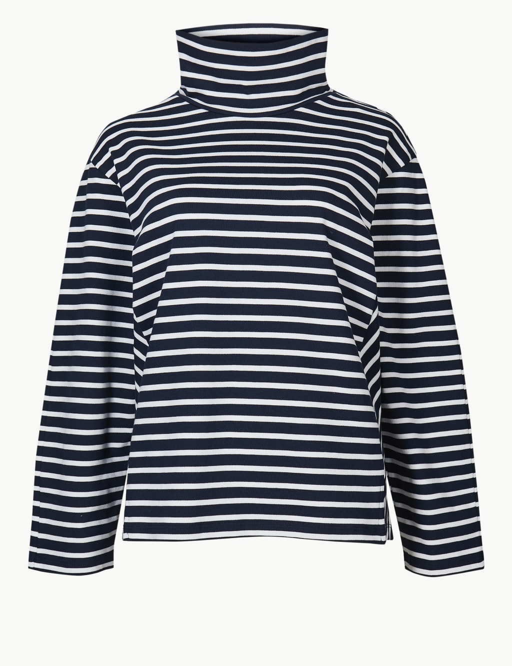 Pure Cotton Striped Turtle Neck Jumper 2 of 4