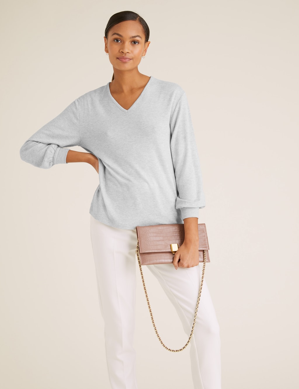 Sparkly V-Neck Long Sleeve Top 1 of 5