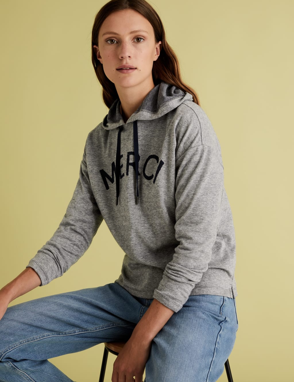 Merci Slogan Soft Touch Long Sleeve Hoodie 1 of 4
