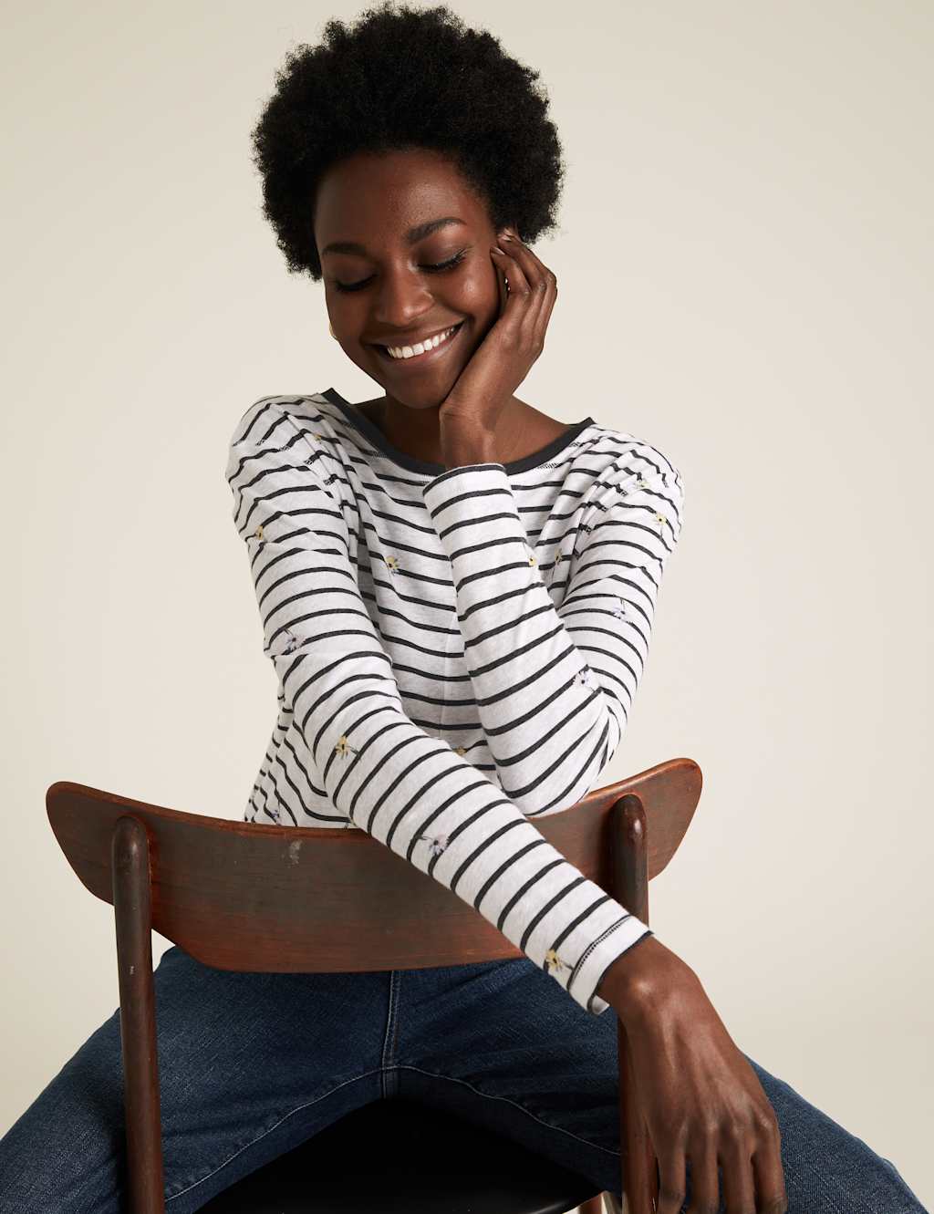 Linen Striped Crew Neck Long Sleeve Top 3 of 4