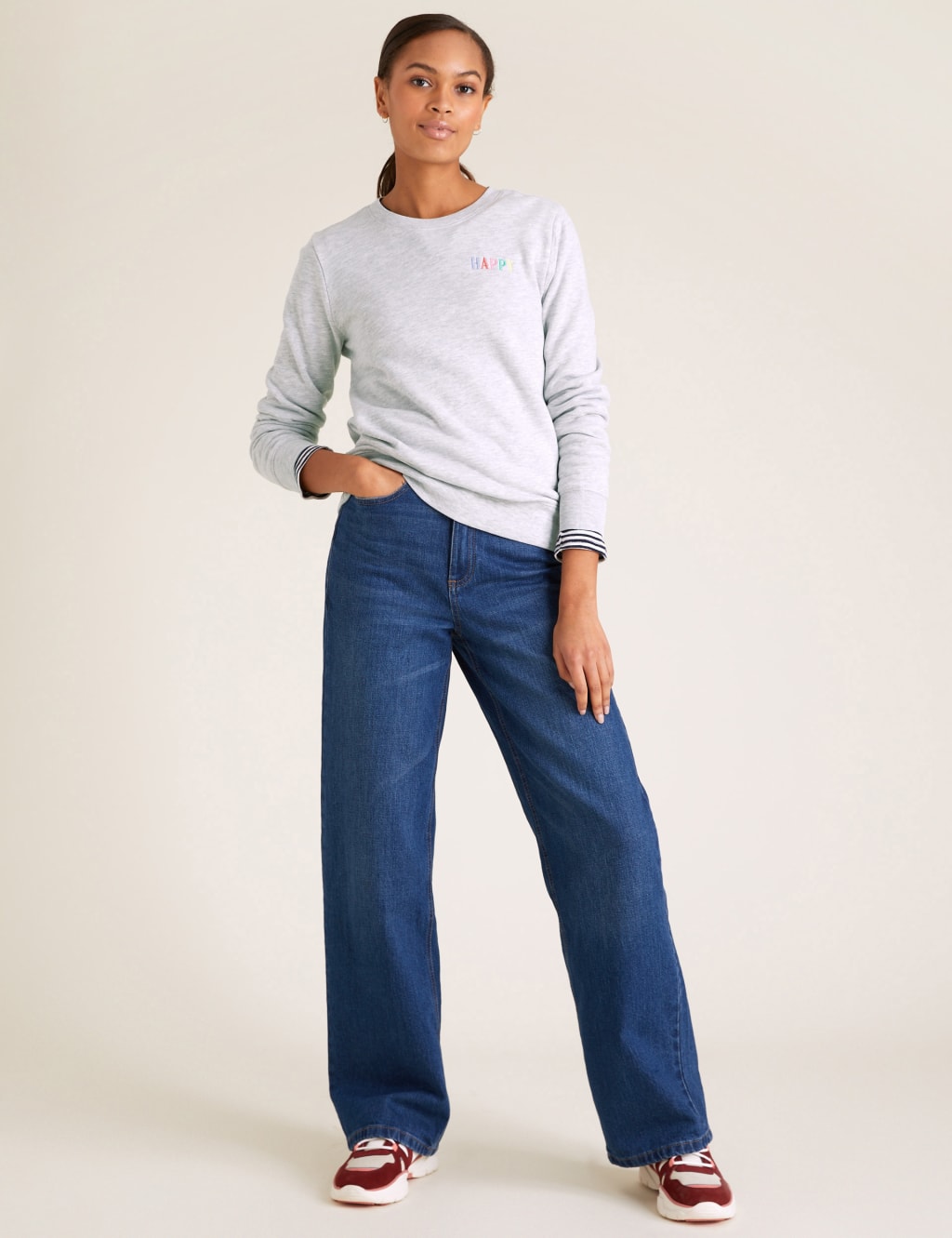 Pure Cotton Happy Slogan Sweatshirt 3 of 5