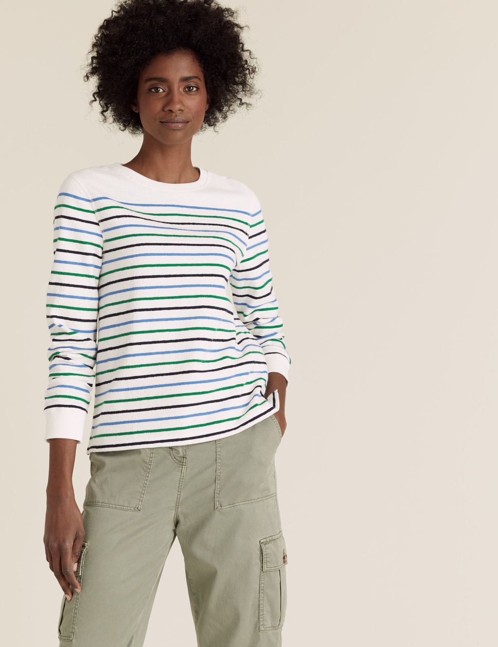 Pure Cotton Striped Crew Neck Top 1 of 6