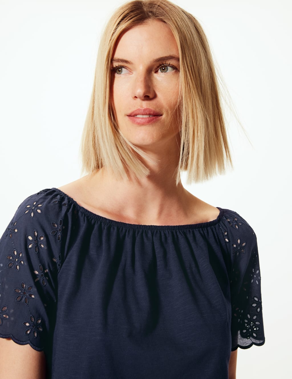 Pure Cotton Embroidered Regular Bardot Top 3 of 5