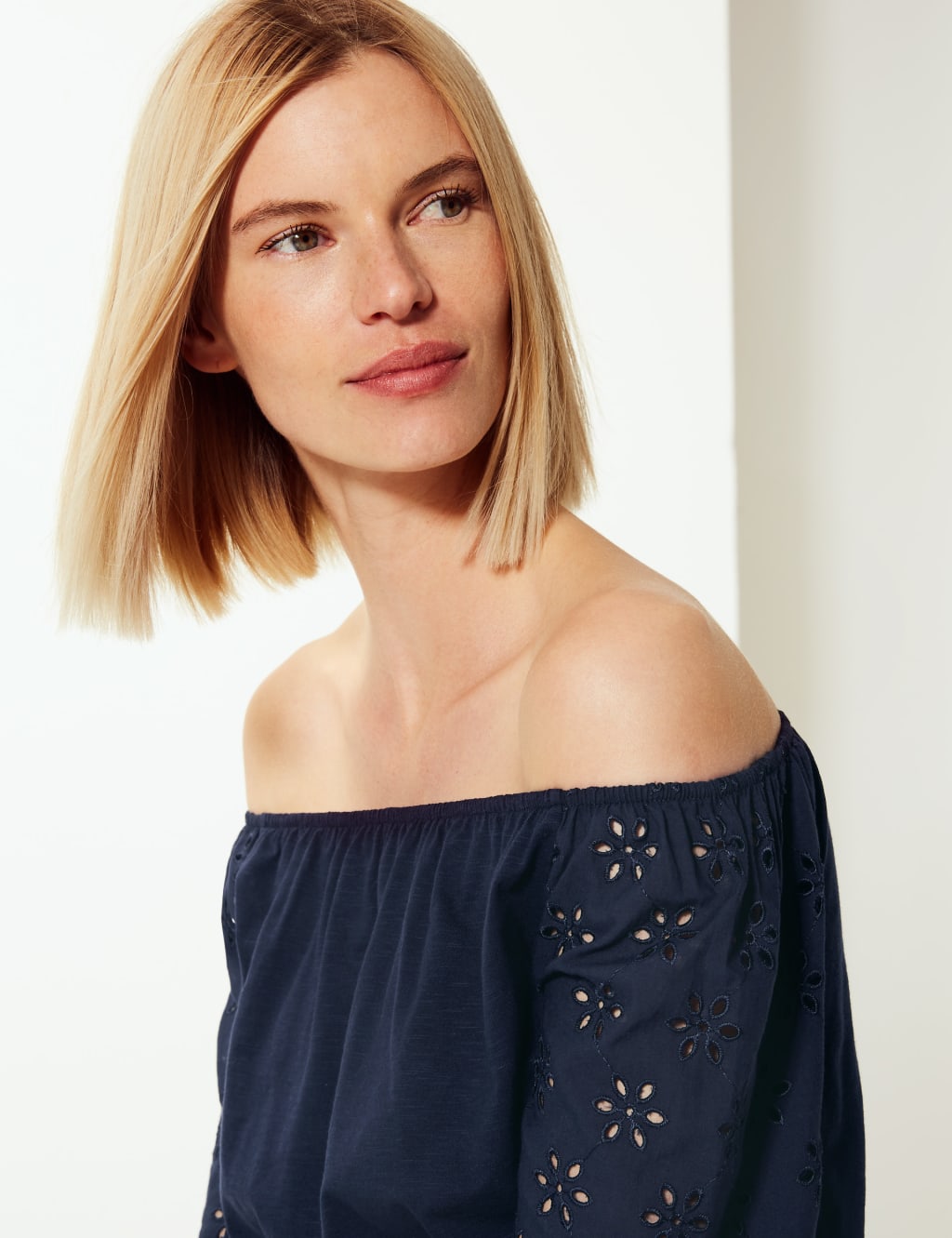 Pure Cotton Embroidered Regular Bardot Top 5 of 5