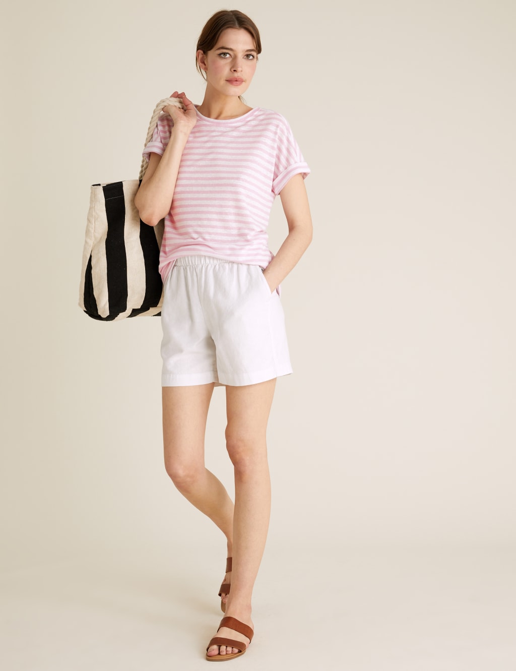 Linen Striped Crew Neck T-Shirt 1 of 5