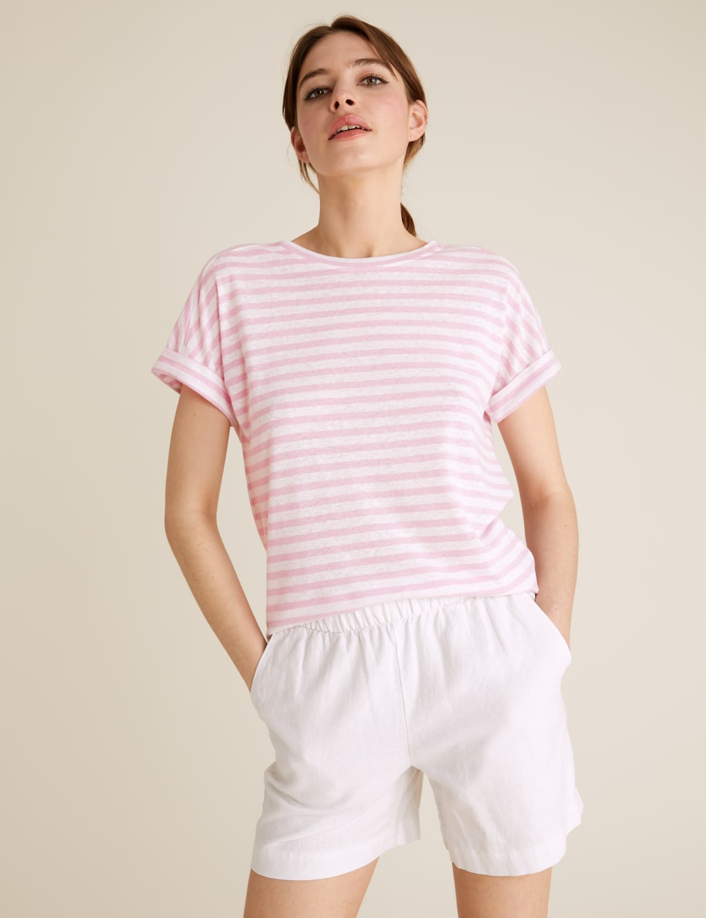 Linen Striped Crew Neck T-Shirt 3 of 5