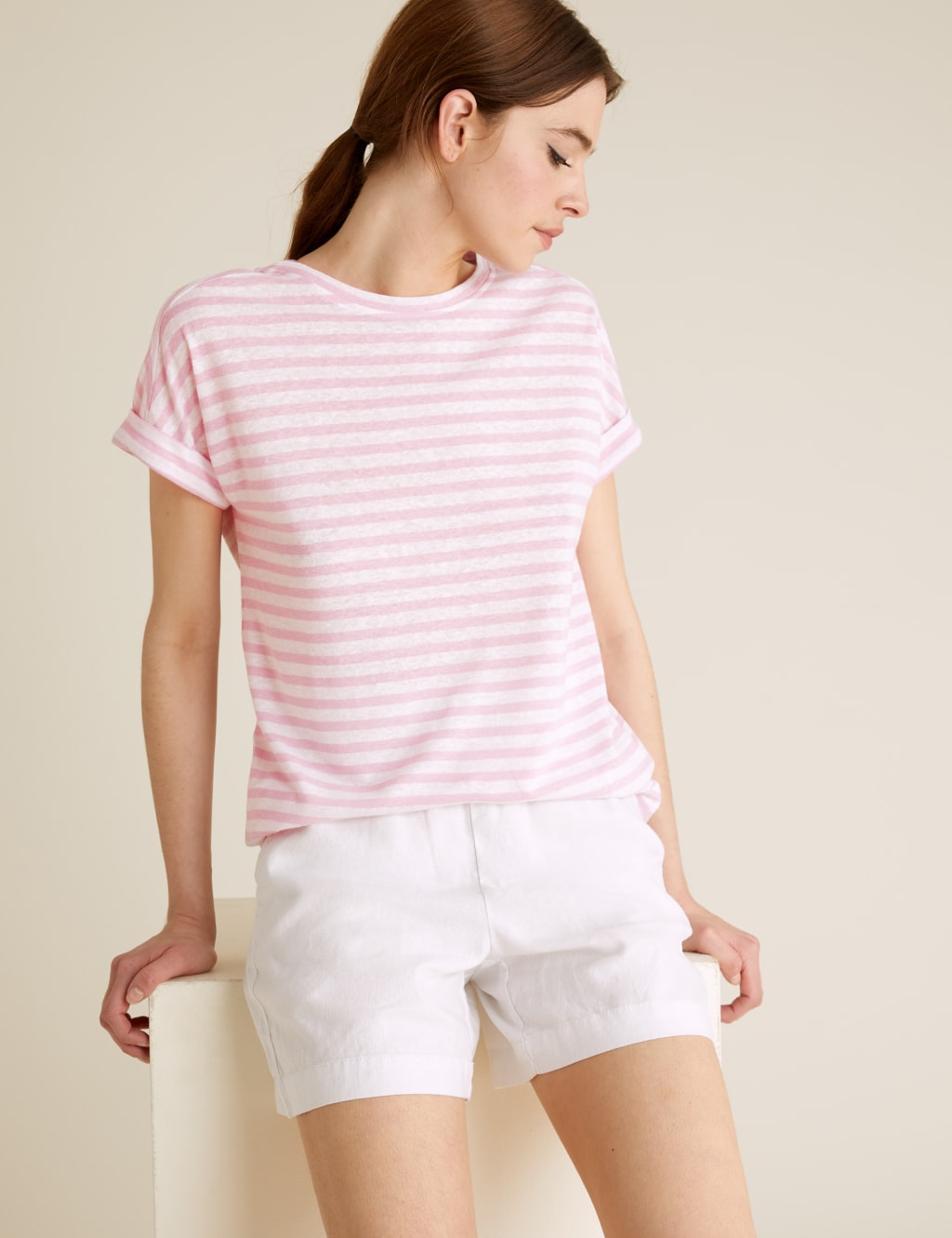 Linen Striped Crew Neck T-Shirt 5 of 5