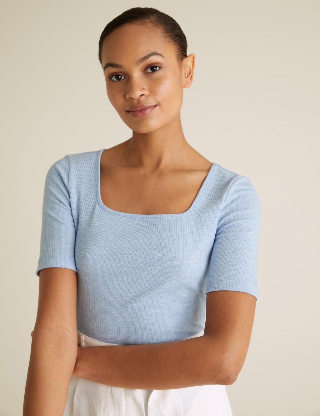 Ribbed Square Neck Fitted T Shirt M S Collection M S IE