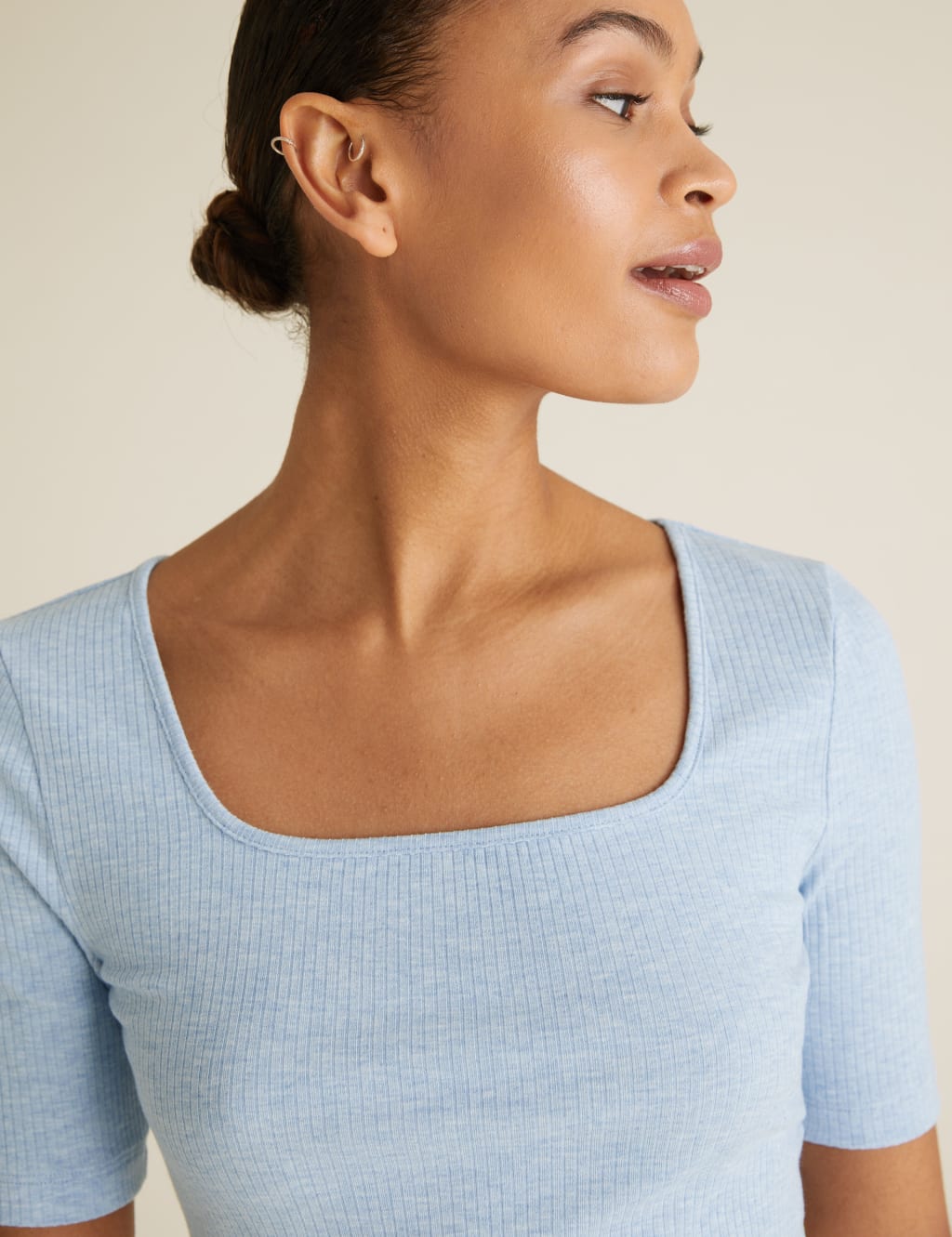 Ribbed Square Neck Fitted T-Shirt 4 of 5