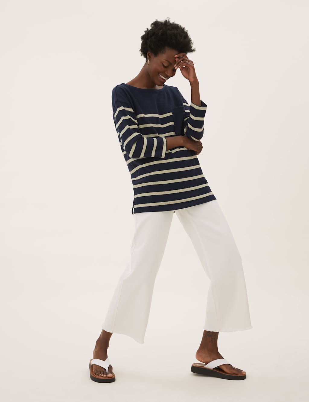 Pure Cotton Striped 3/4 Sleeve Tunic 1 of 5
