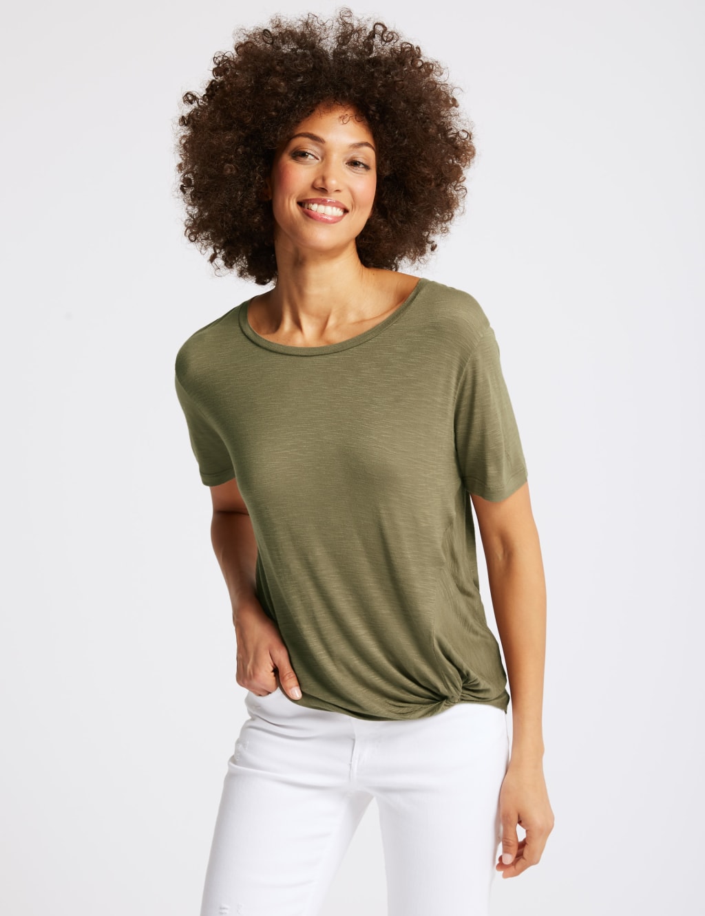 Knot Front Round Neck Short Sleeve T-Shirt 1 of 5