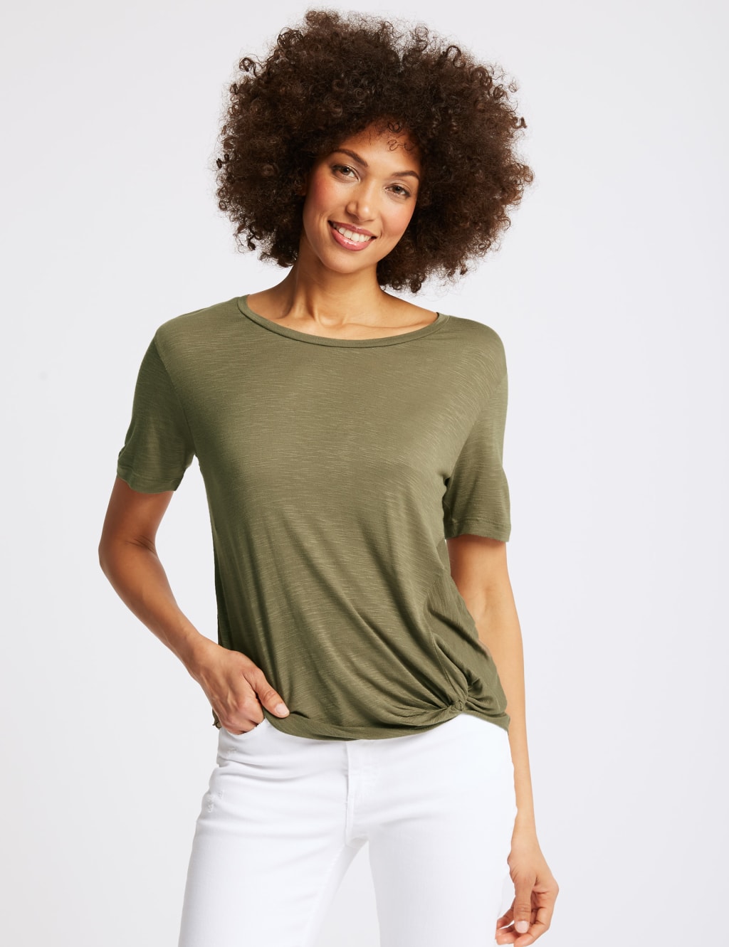 Knot Front Round Neck Short Sleeve T-Shirt 3 of 5