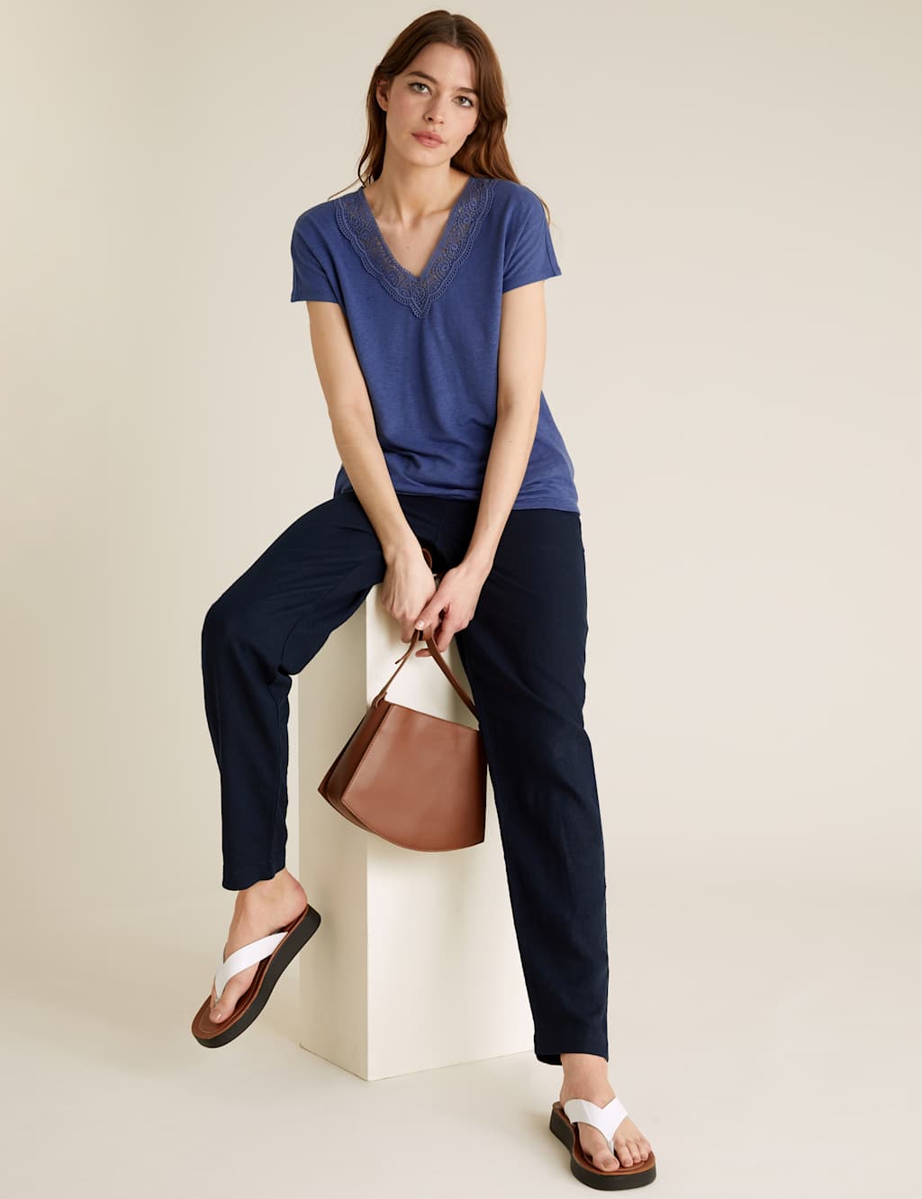 Linen V-Neck Relaxed T-Shirt 1 of 5