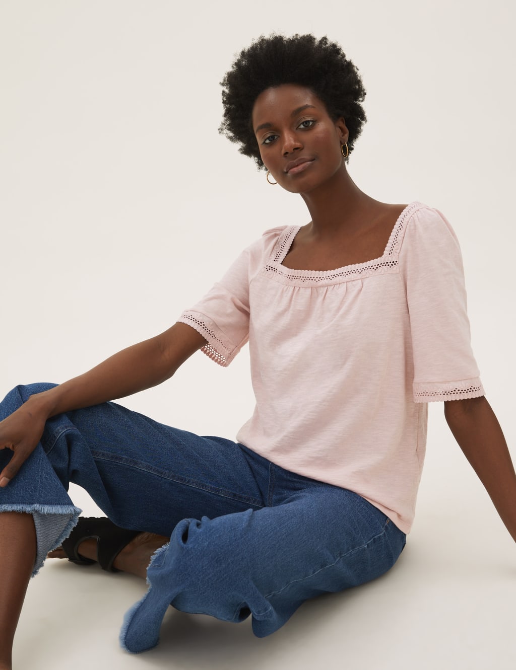 Pure Cotton Embroidered Square Neck Top 1 of 4