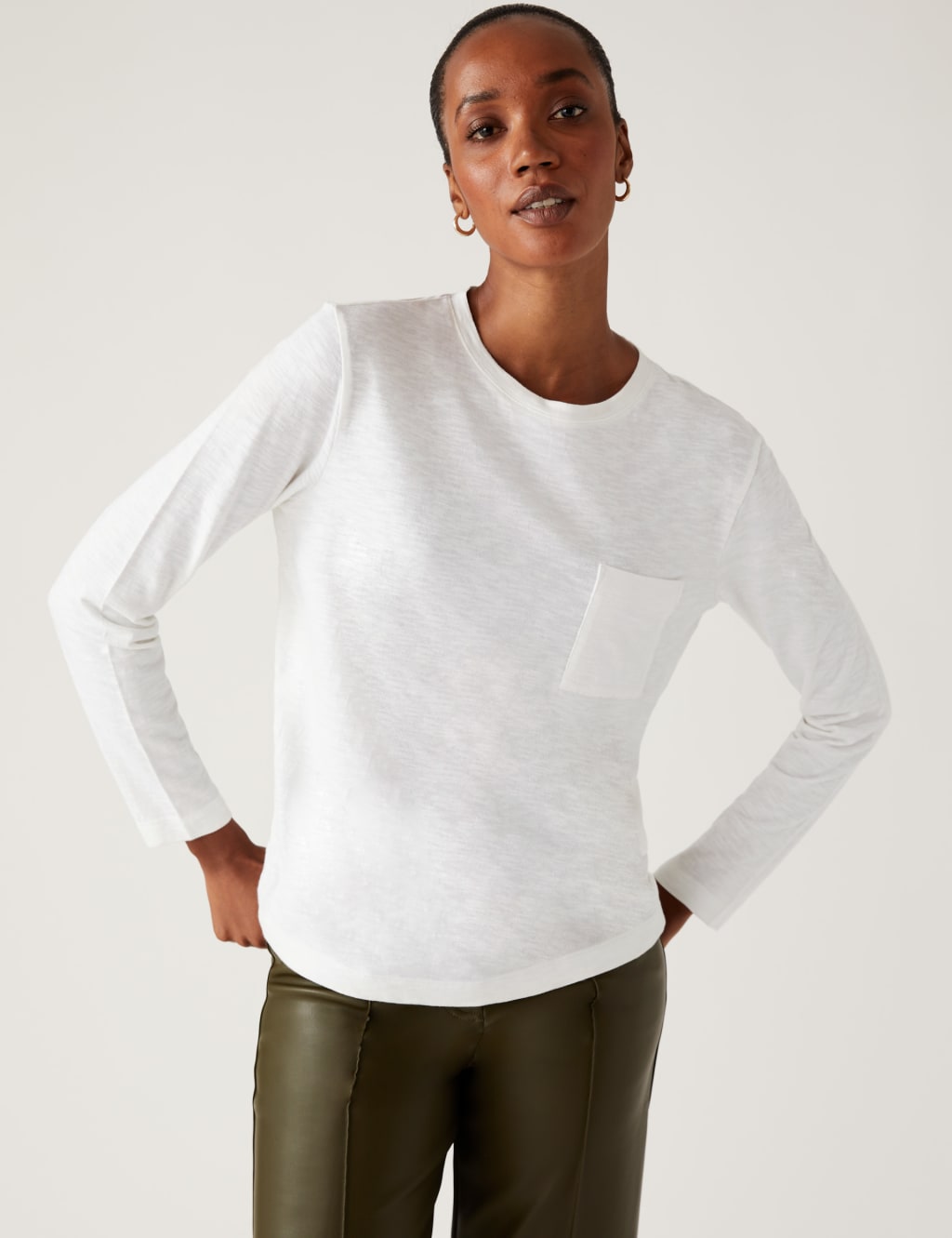 Pure Cotton Crew Neck Long Sleeve Top 1 of 5