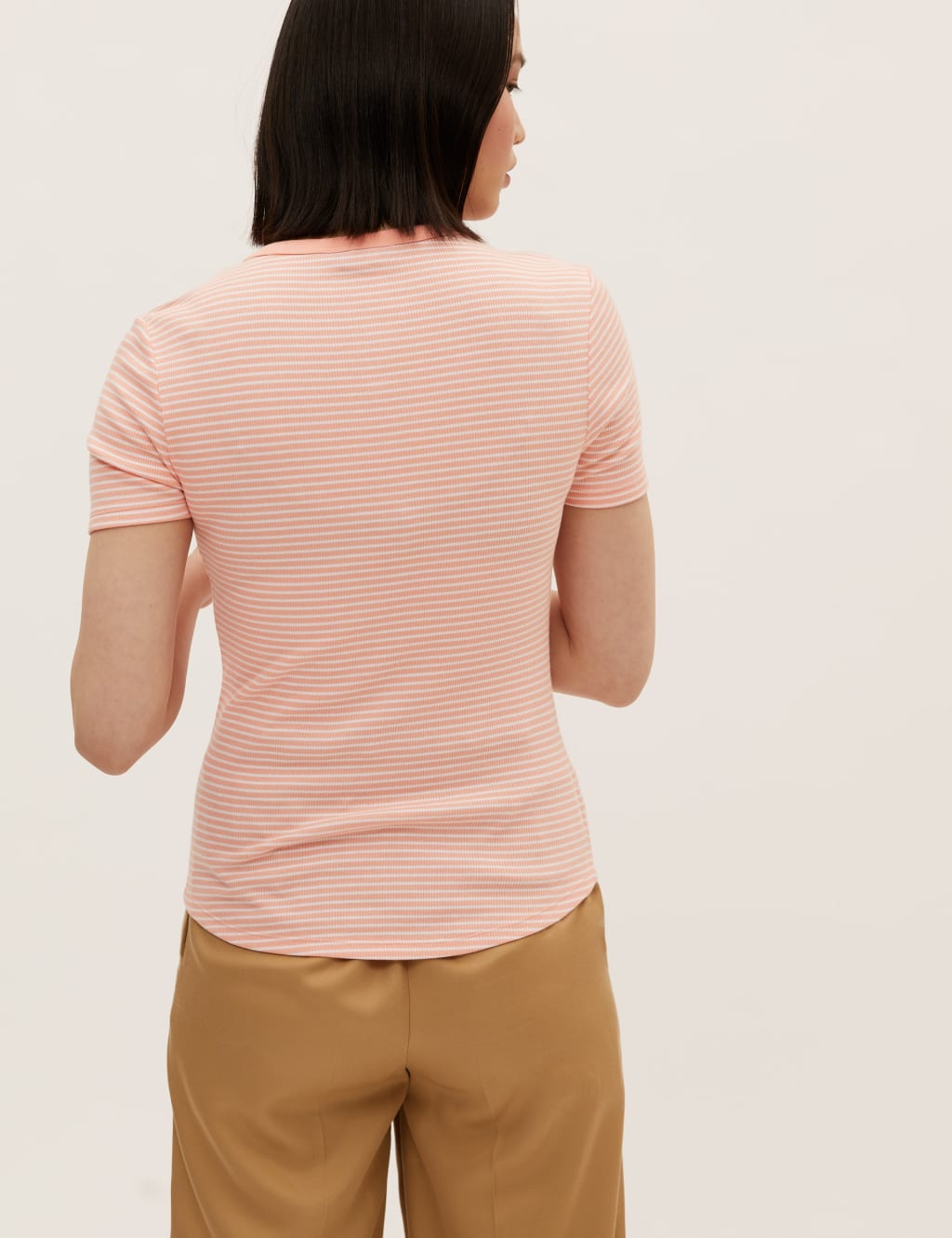 Cotton Rich Striped Ribbed Henley Short Sleeve Top 4 of 5
