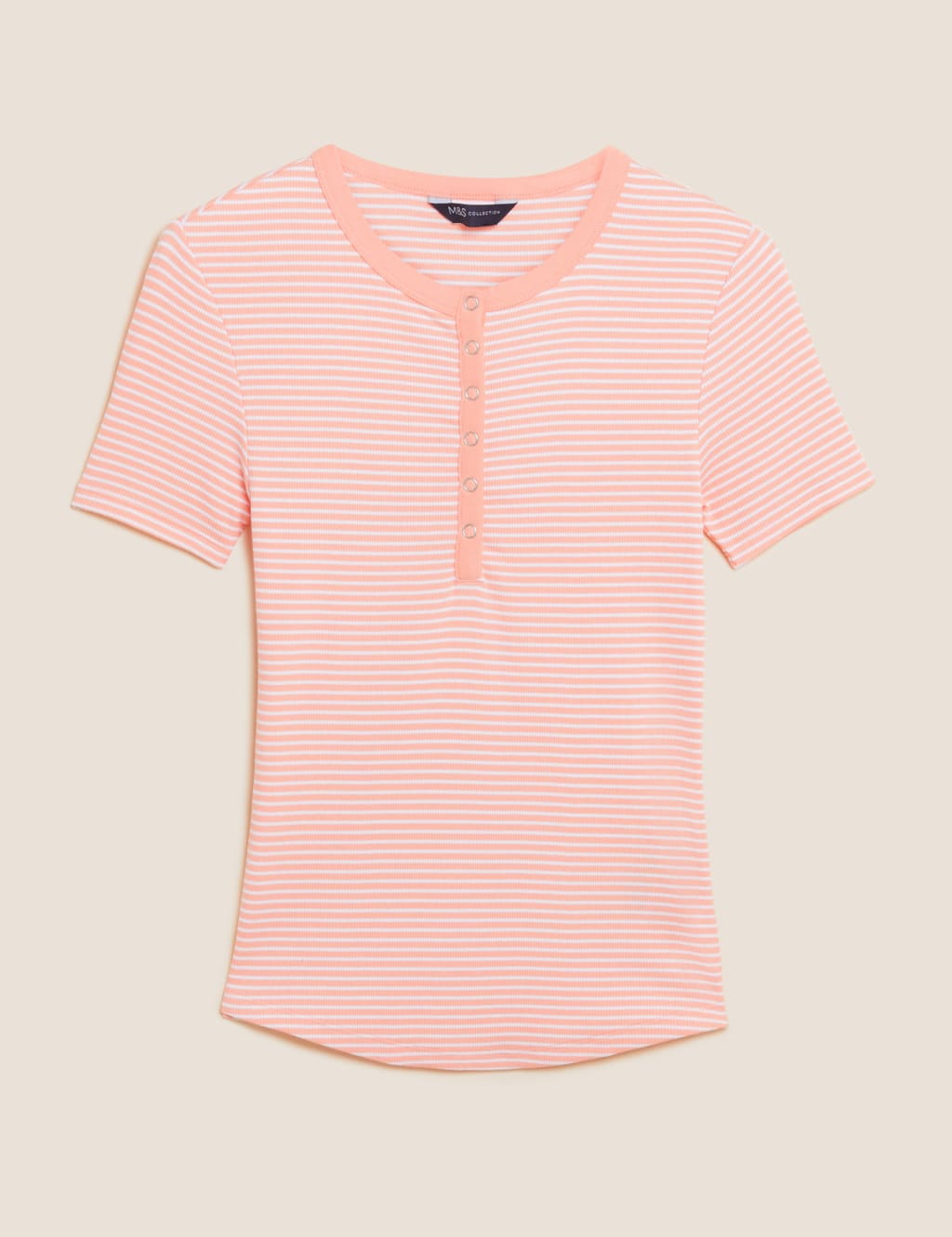 Cotton Rich Striped Ribbed Henley Short Sleeve Top 2 of 5