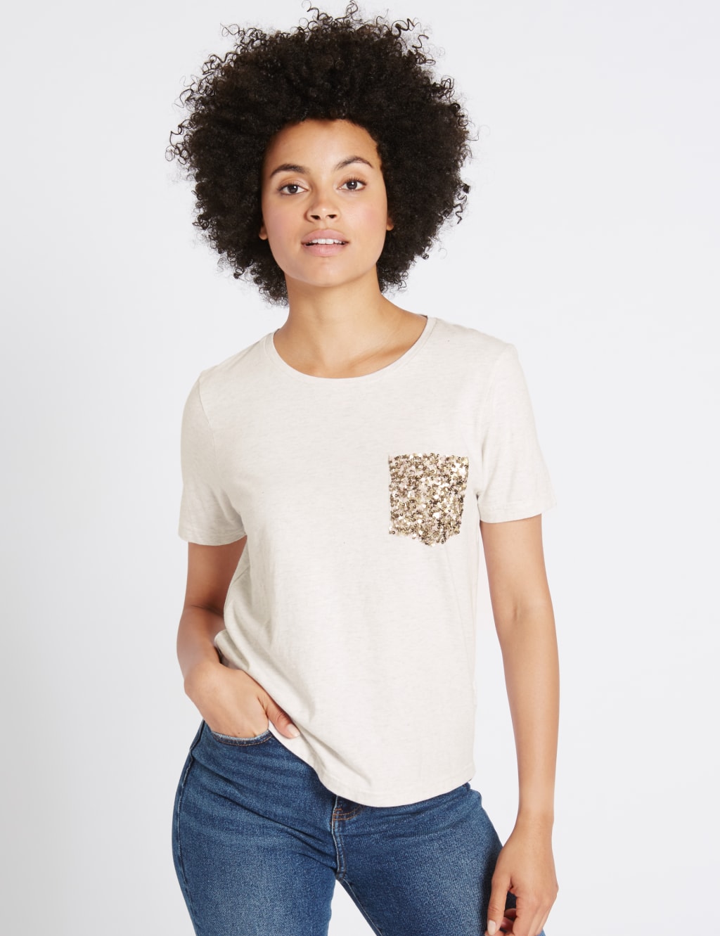 Pure Cotton Sequin Pocket T Shirt M S Collection M S