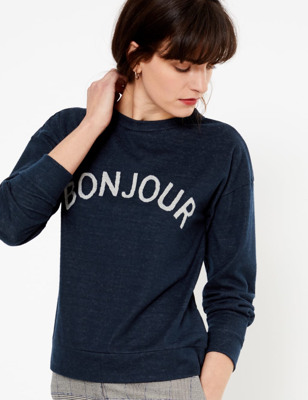 Bonjour Slogan Straight Fit Sweatshirt M S Collection M S