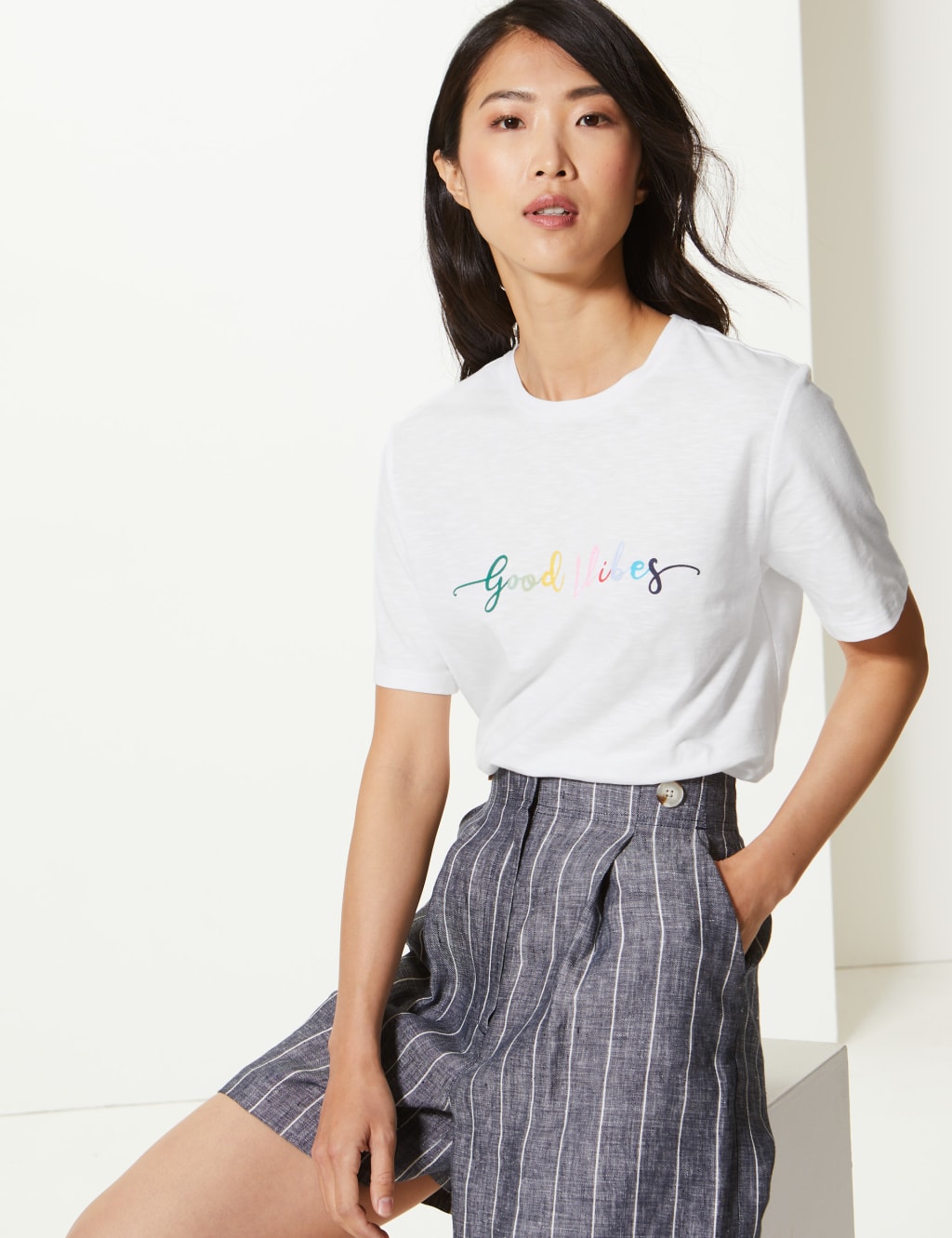 Pure Cotton Good Vibes Straight Fit T-Shirt 1 of 5
