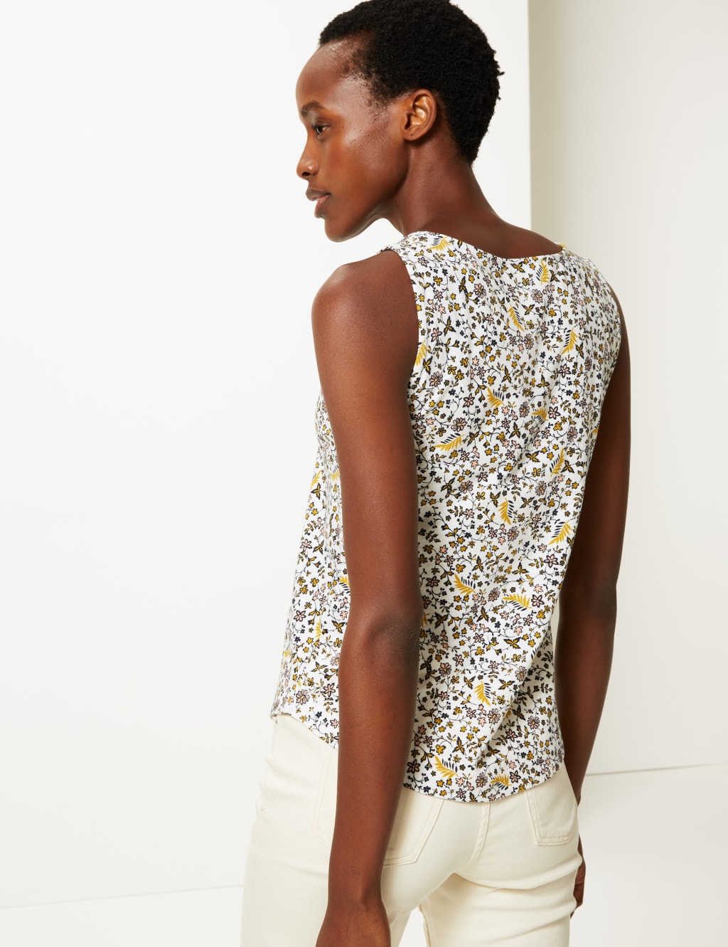 Pure Cotton Floral Relaxed Fit Vest Top M S Collection M S